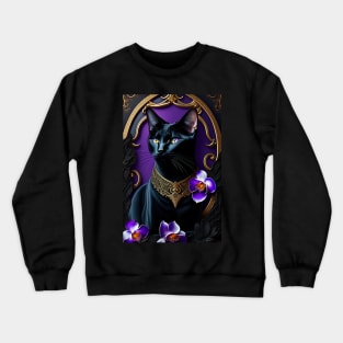 Gothic Black Cat with Purple Orchids Crewneck Sweatshirt